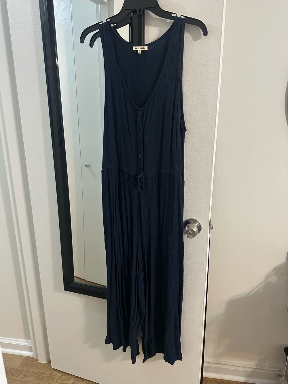 Rag Poets Navy Textured Scoop Neck Jumpsuit L